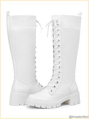 Women's Lace Up Platform Chunky Heel Knee High Combat Boots Women's Knee High
